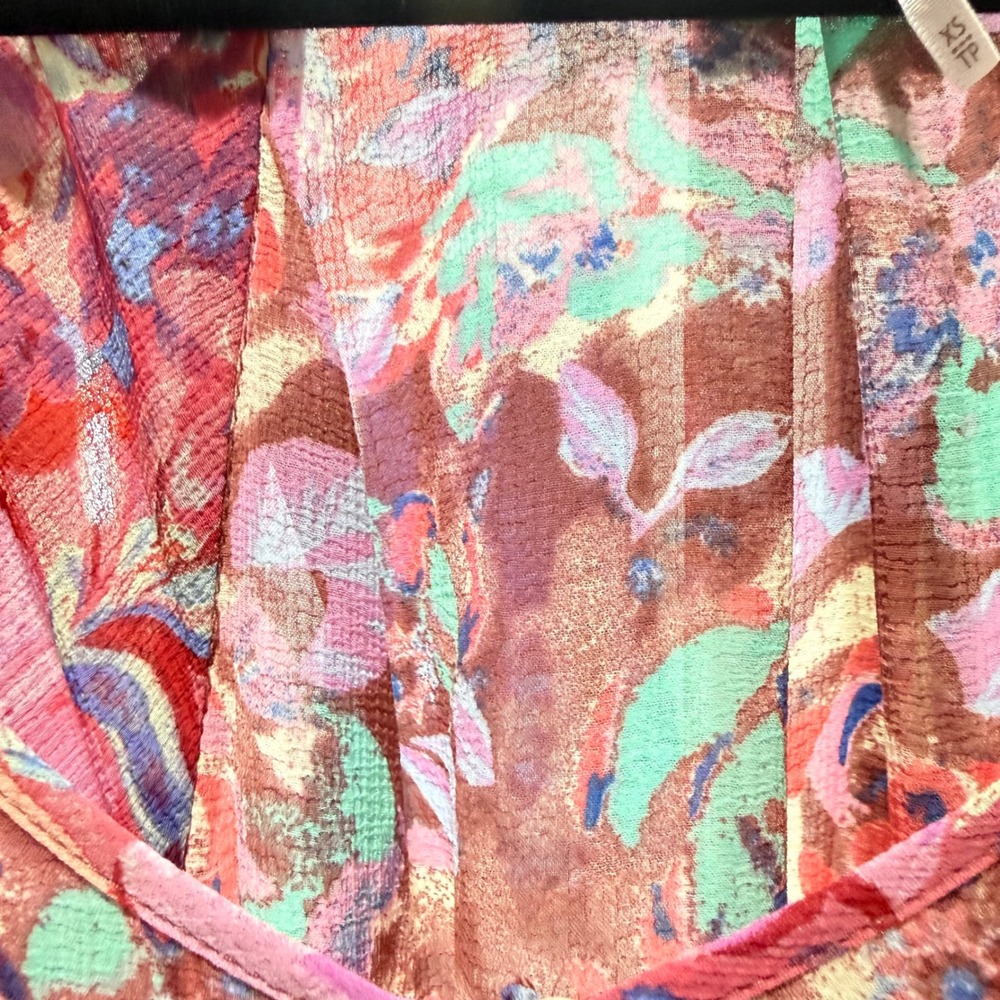 Free People woodington Floral Sheer Ruffle Mini Dress Pink sheer Womens XS - Picture 10 of 10
